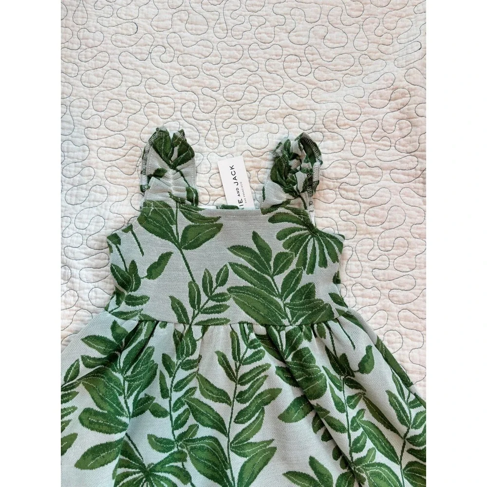 Janie and Jack Girl's Green Tropical Palm‎ Leaf Ruffle Back Cutout Dress 2T